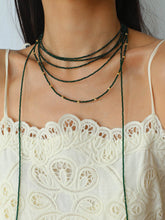 Load image into Gallery viewer, Retro Green Glass Bead Long Necklace – Convertible Layering Strand - floysun
