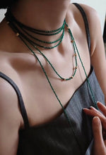 Load image into Gallery viewer, Retro Green Glass Bead Long Necklace – Convertible Layering Strand - floysun

