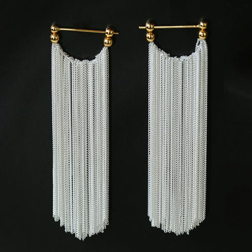 Shining Galaxy Waterfall Long Tassel Silver Earrings - floysun