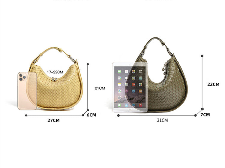 Classic Genuine Leather Bag Woven Crescent Handbag