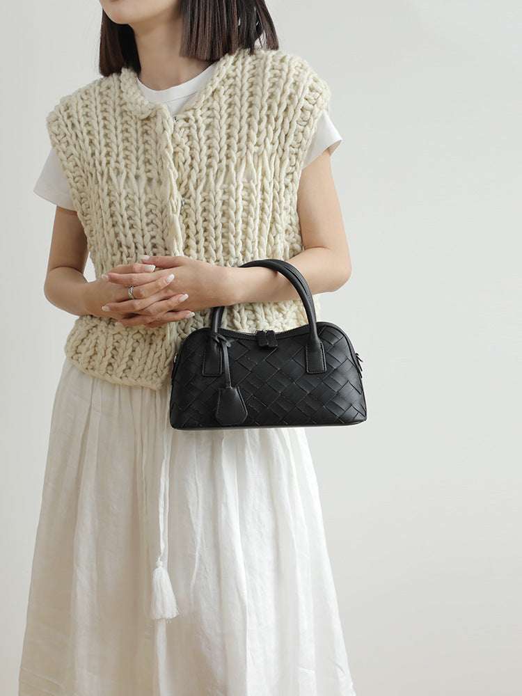 Simple Handmade Woven Handbag Leather Bag