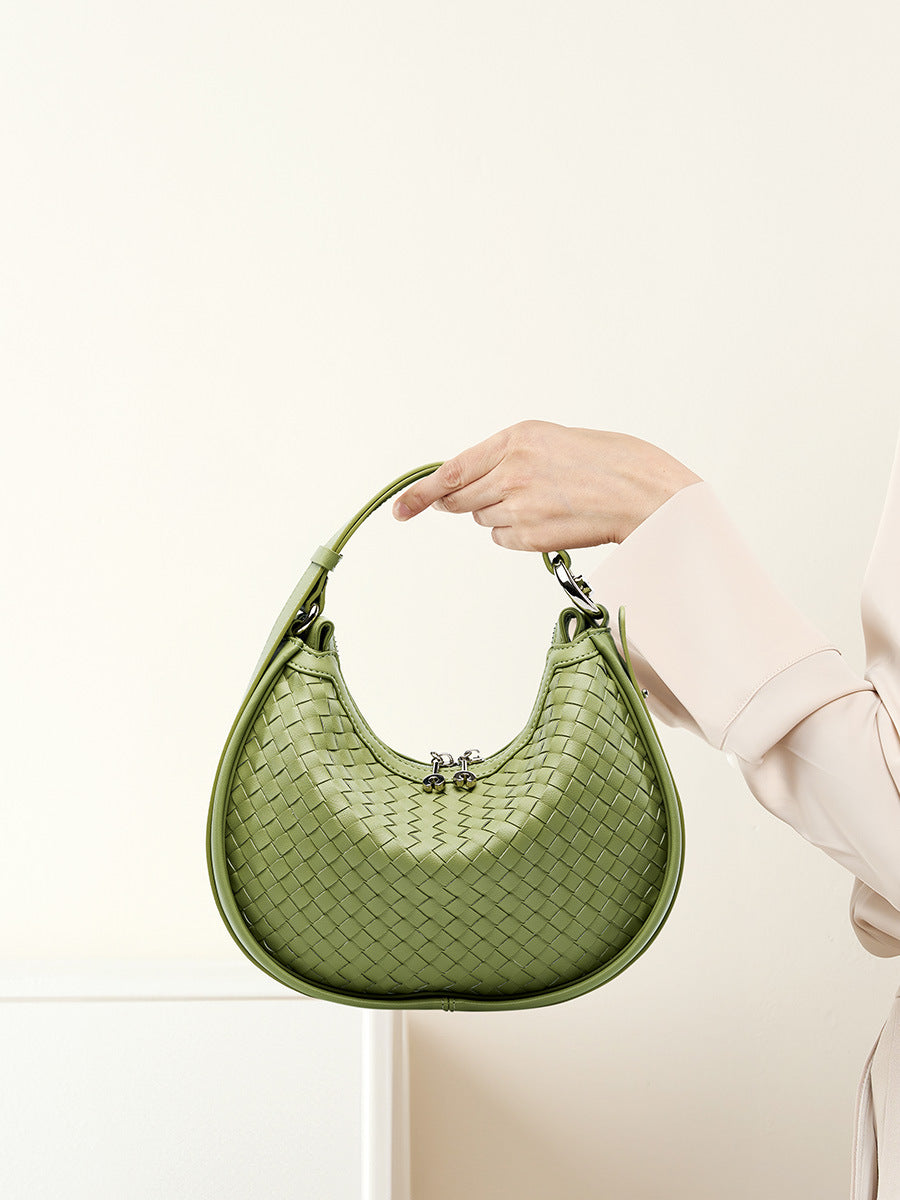 Classic Genuine Leather Bag Woven Crescent Handbag