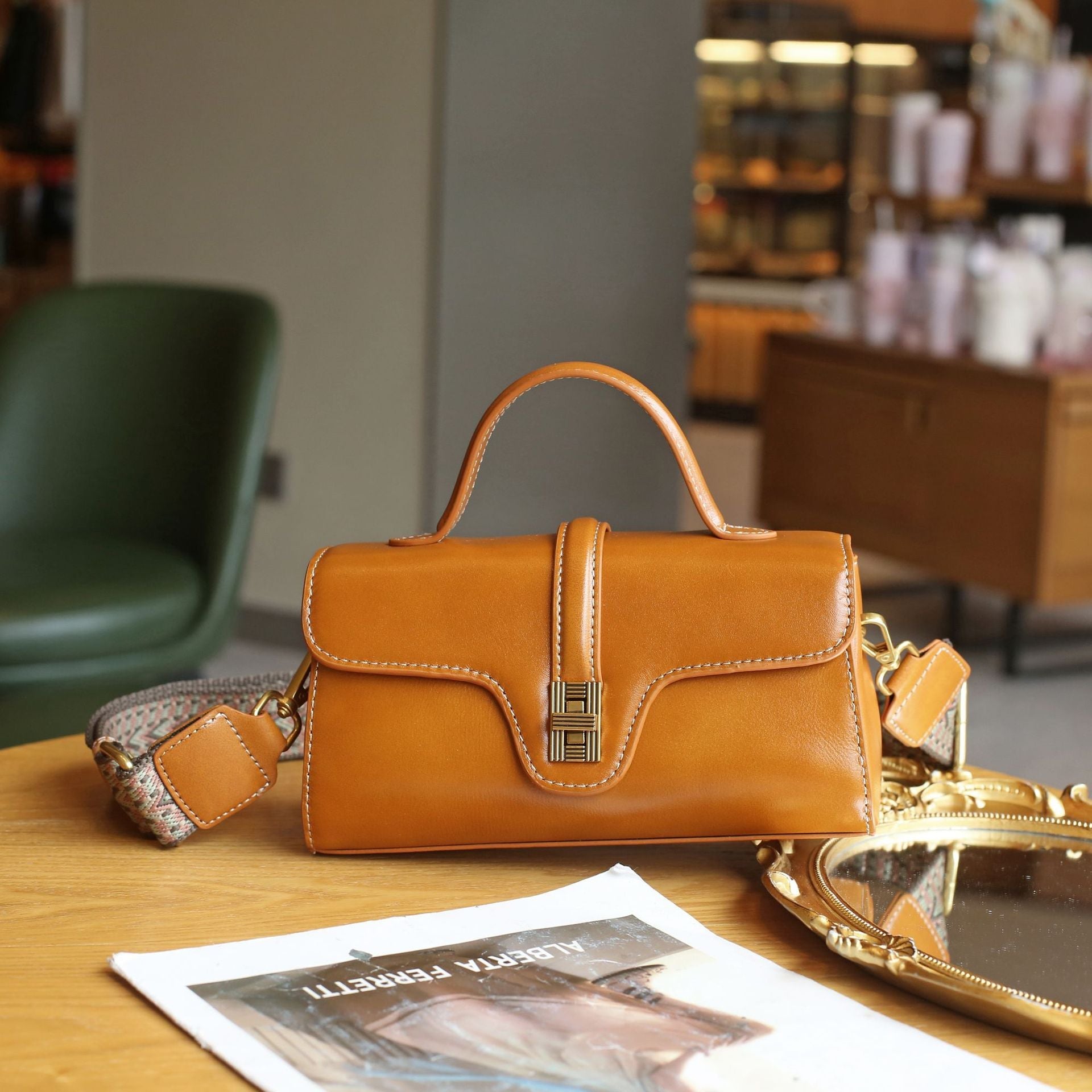 Luxury Retro Structured Flap Leather Mini Satchel Crossbody Bag