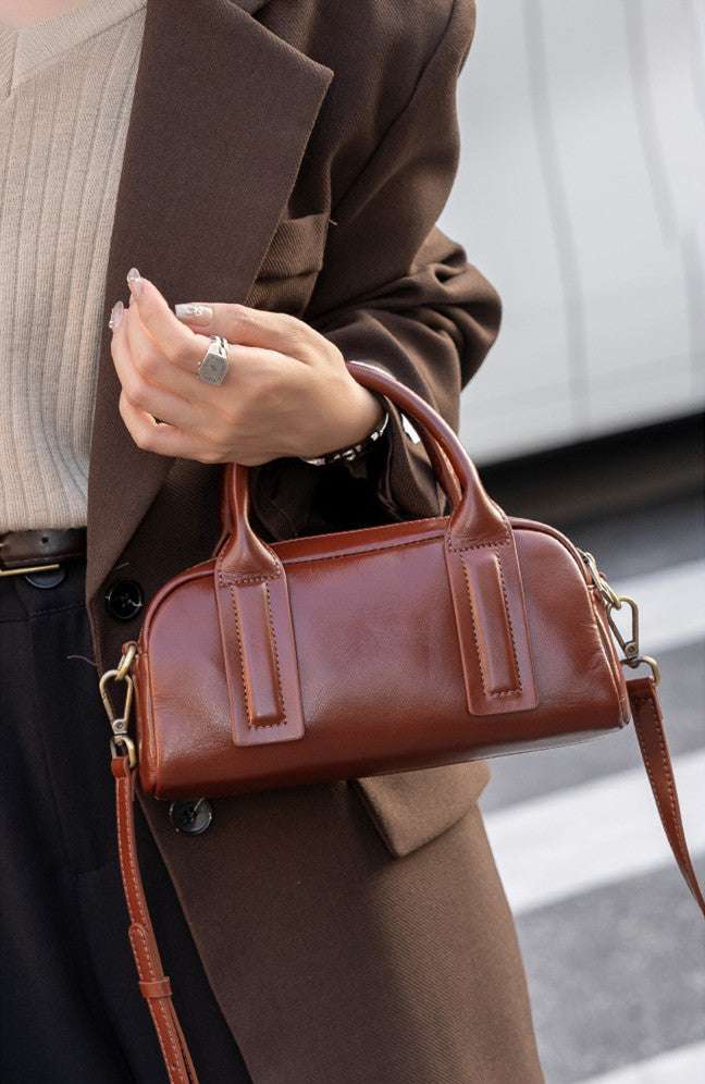 New Vegetable Tanned Mini Handbag Convertible Top Handle Bag Women's Messenger Bag