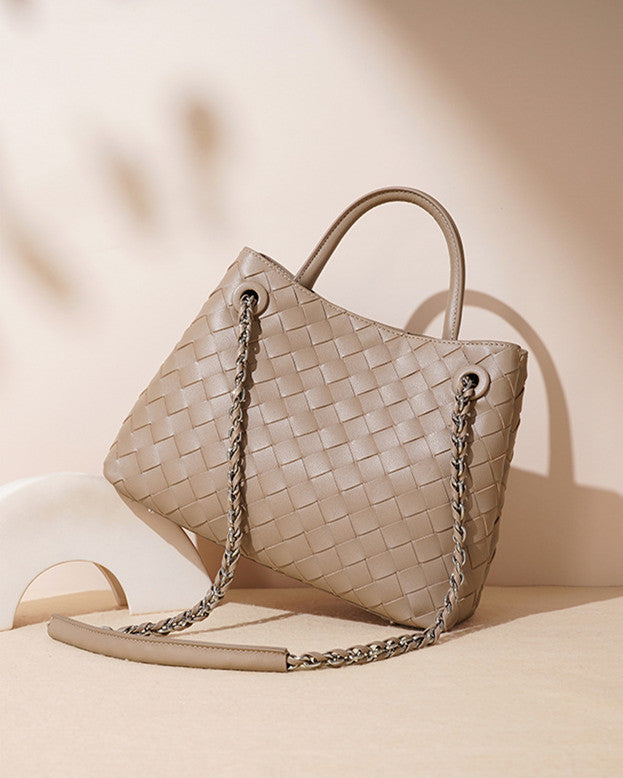New Woven Leather Chain Basket Bag