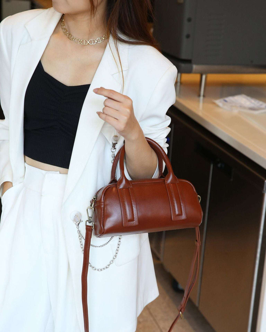 New Vegetable Tanned Mini Handbag Convertible Top Handle Bag Women's Messenger Bag