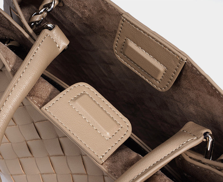 New Woven Leather Chain Basket Bag