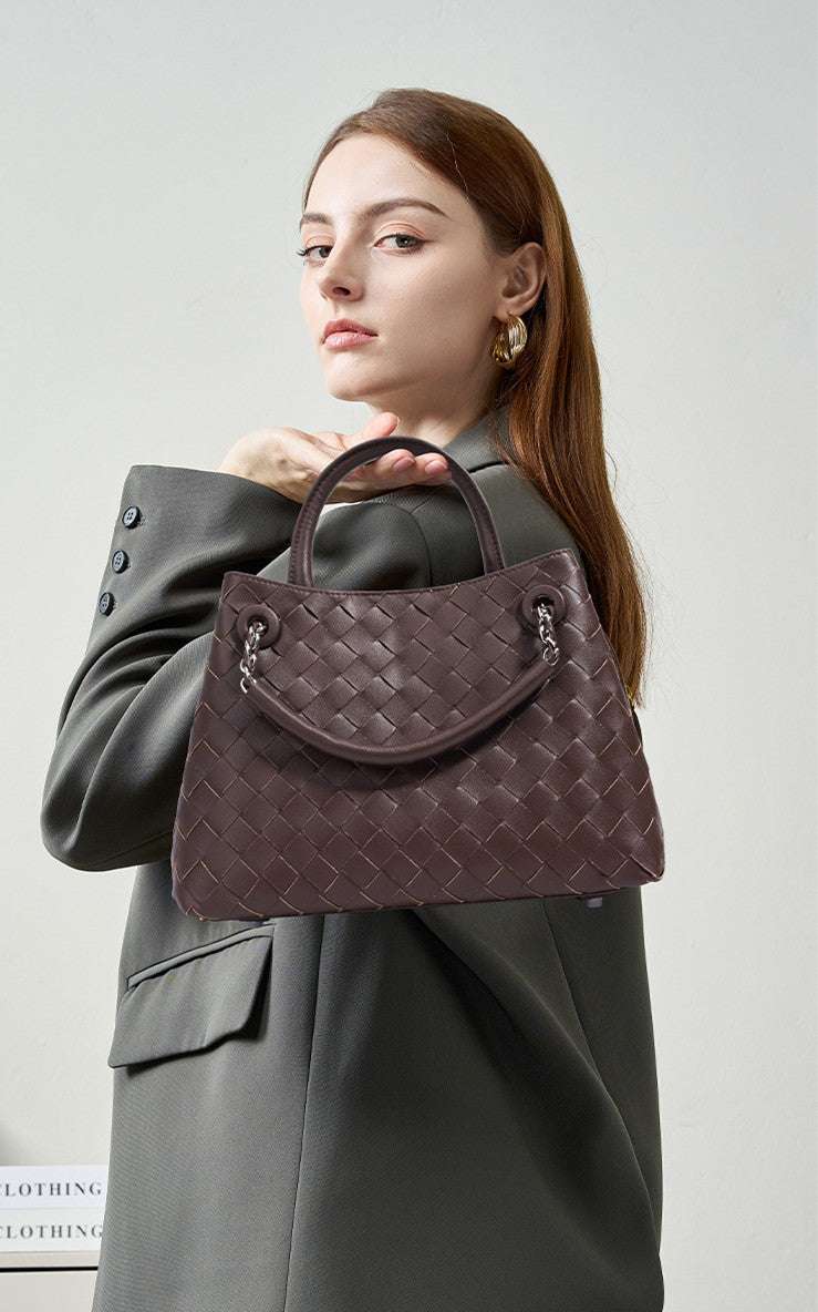 New Woven Leather Chain Basket Bag