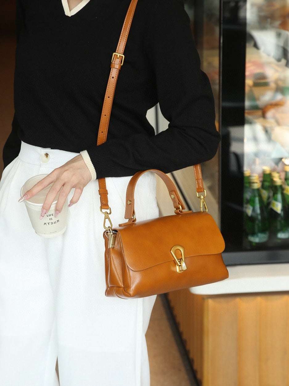 Vintage Vegetable Tanned Mini Leather Handbag Crossbody Bag