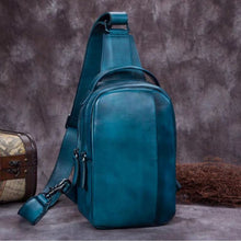 Load image into Gallery viewer, Double Zipper Leather Sling Bag Crossbody Hiking Daypack Shoulder Backpack
