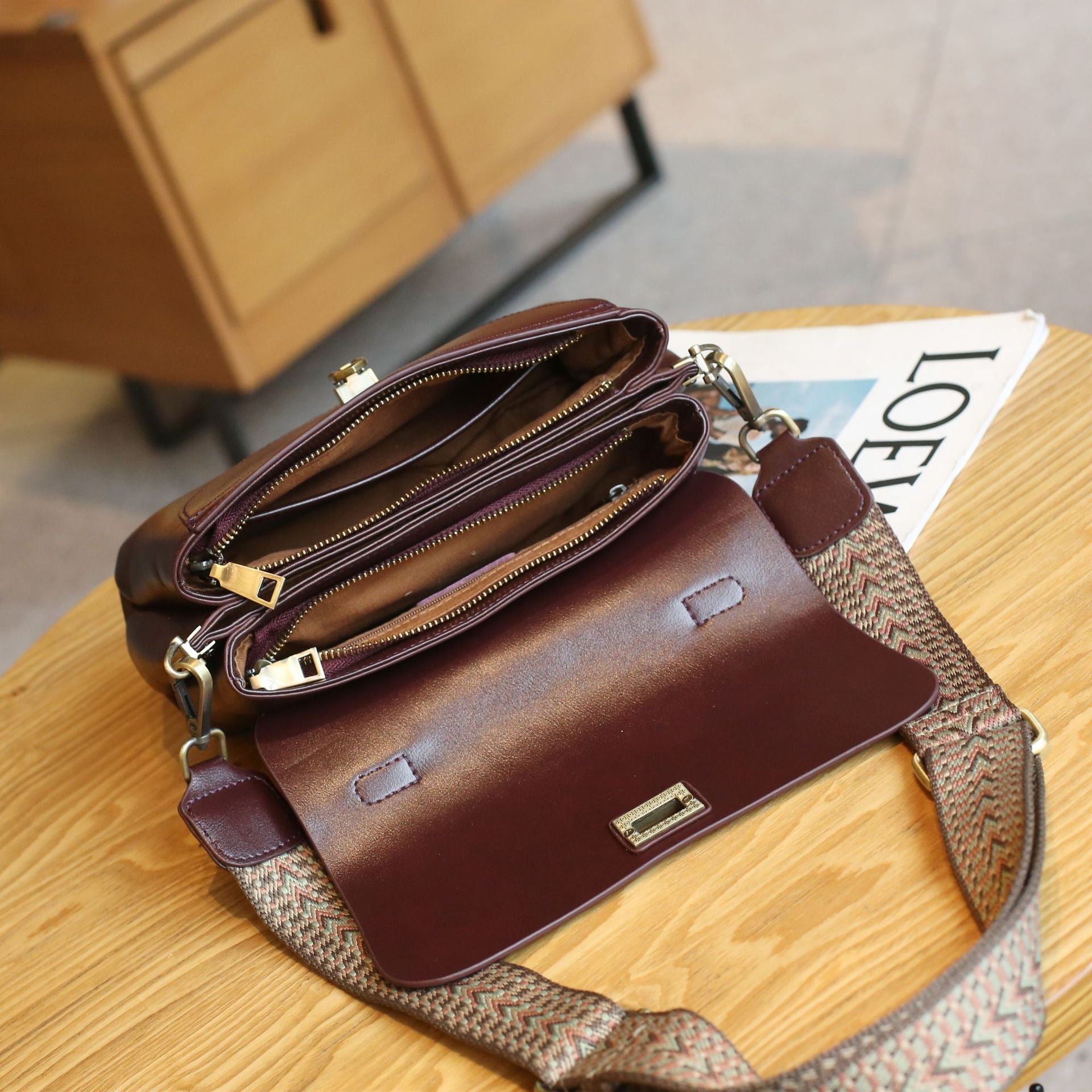 Classic Full Grain Leather Handbag  Flap Top Mini Crossbody Bag