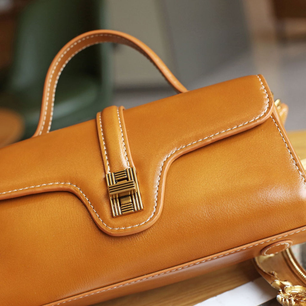 Luxury Retro Structured Flap Leather Mini Satchel Crossbody Bag