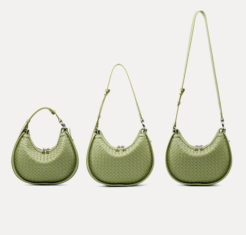 Classic Genuine Leather Bag Woven Crescent Handbag