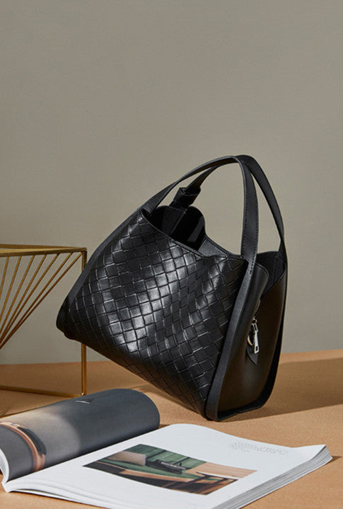 Embossed Basket Bag Woven Handbag with Straps