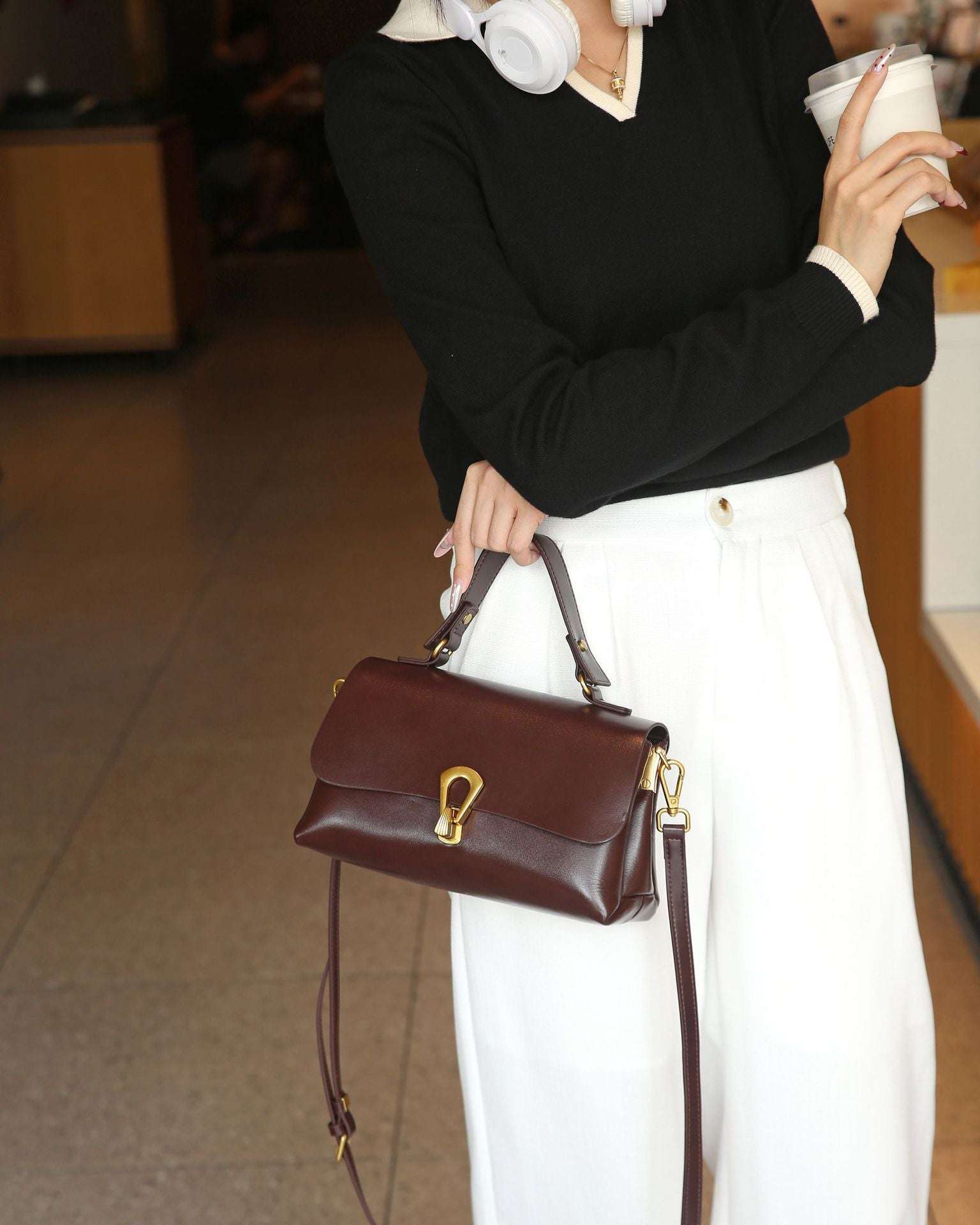 Vintage Vegetable Tanned Mini Leather Handbag Crossbody Bag