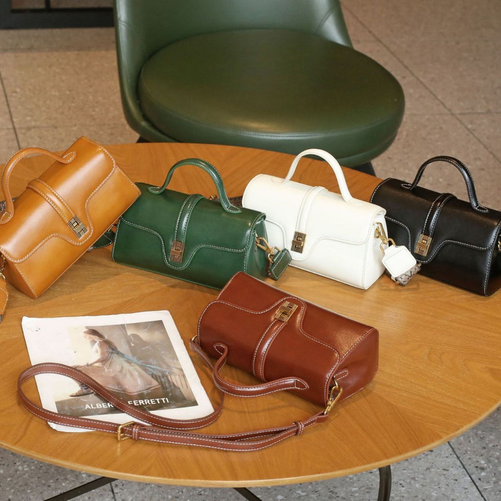 Luxury Retro Structured Flap Leather Mini Satchel Crossbody Bag