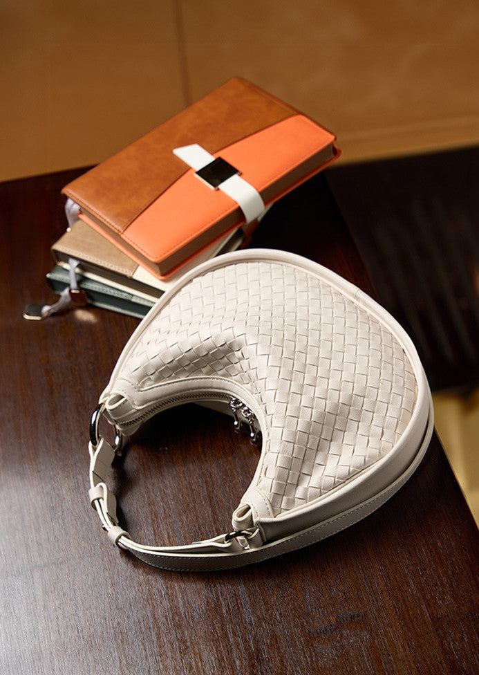 Classic Genuine Leather Bag Woven Crescent Handbag
