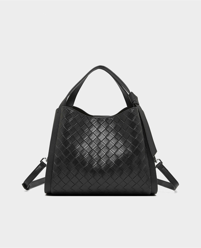 Embossed Basket Bag Woven Handbag with Straps