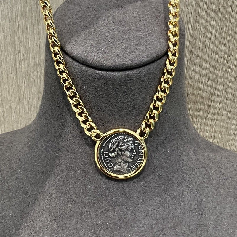 Vintage Roman Lady Luck Coin Pendant Necklace - floysun