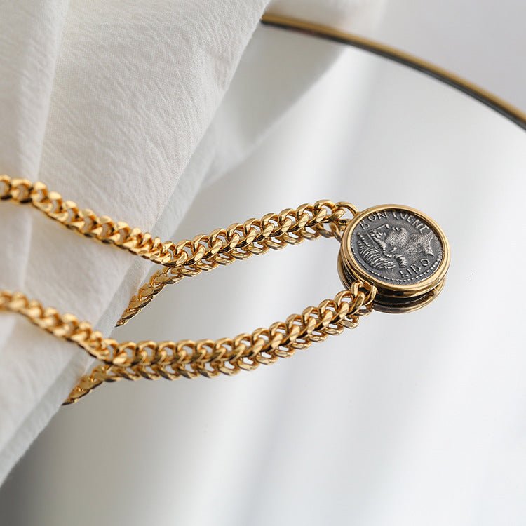 Vintage Roman Lady Luck Coin Pendant Necklace - floysun