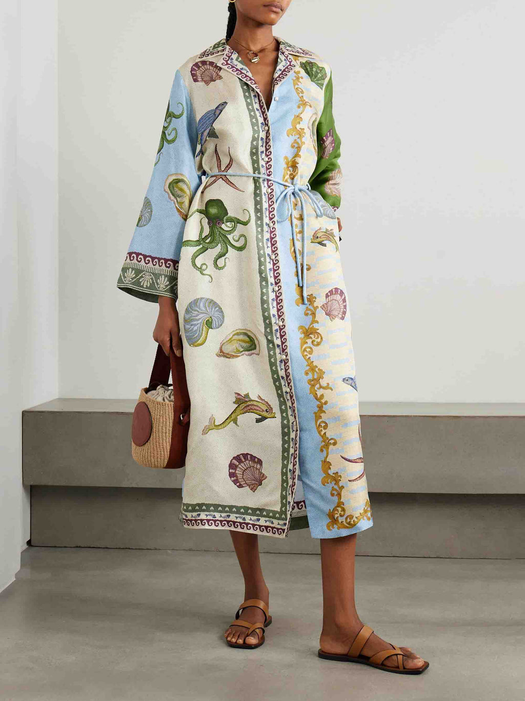 Casual Apricot Collar Print Buttons Down Midi Dress