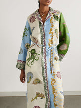 Load image into Gallery viewer, Casual Apricot Collar Print Buttons Down Midi Dress
