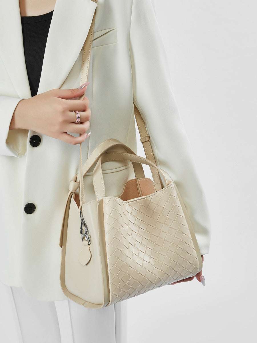 Embossed Basket Bag Woven Handbag with Straps