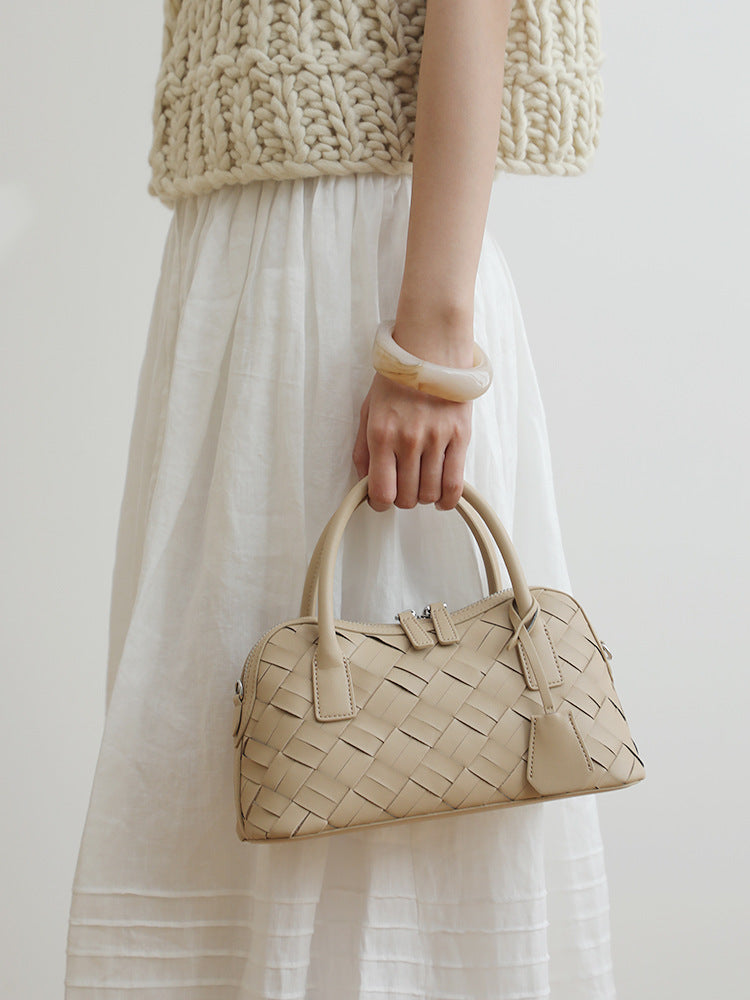 Simple Handmade Woven Handbag Leather Bag