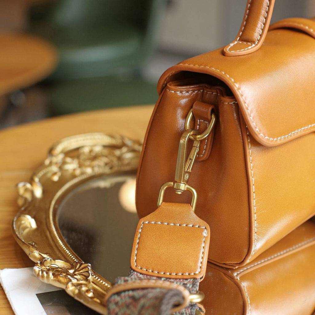 Luxury Retro Structured Flap Leather Mini Satchel Crossbody Bag