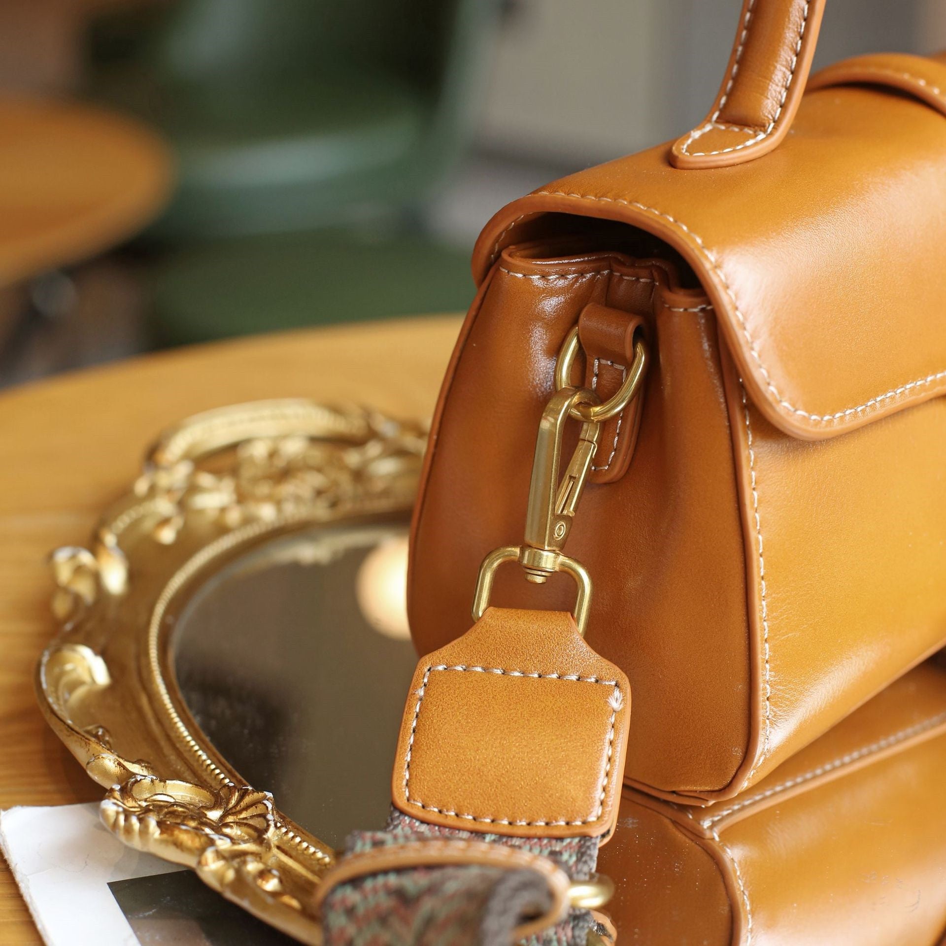 Luxury Retro Structured Flap Leather Mini Satchel Crossbody Bag