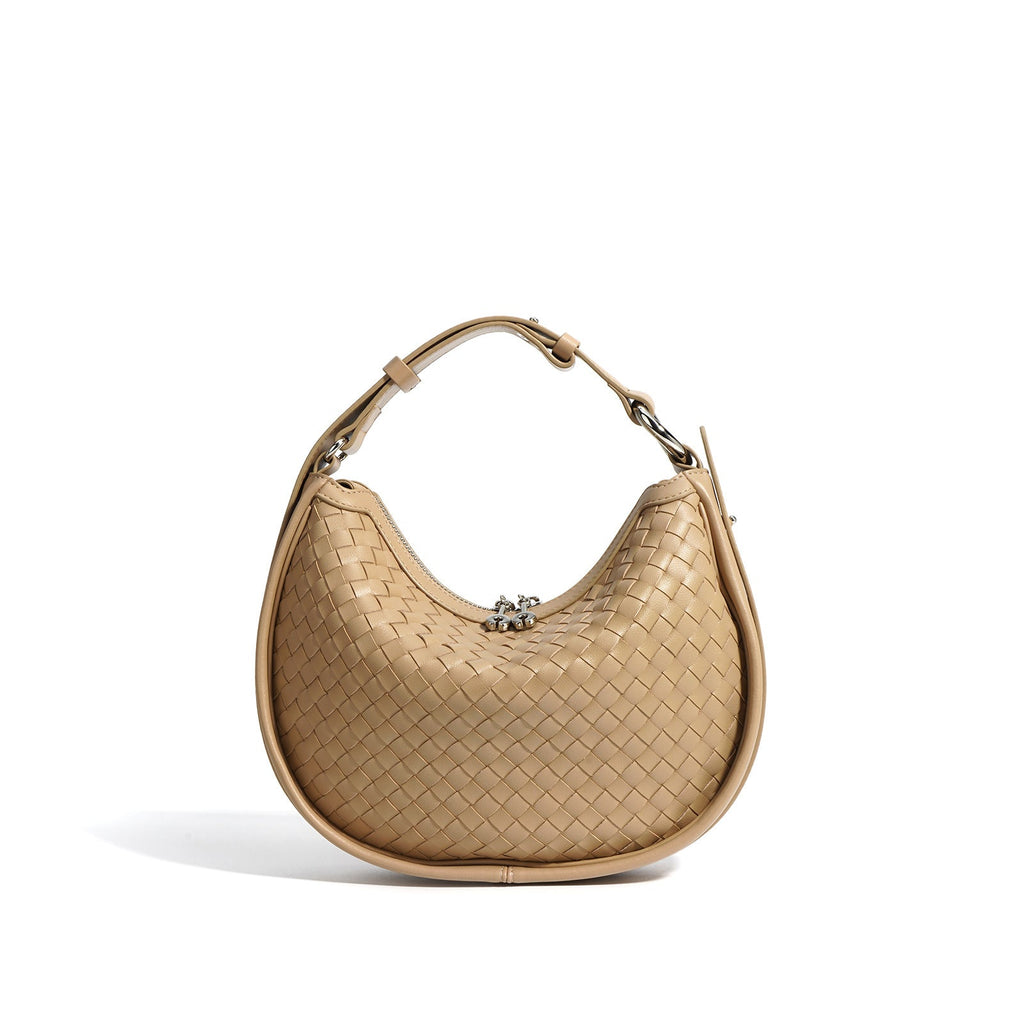 Classic Genuine Leather Bag Woven Crescent Handbag