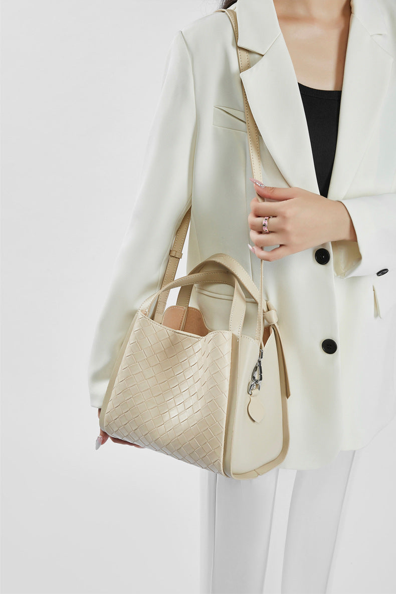 Embossed Basket Bag Woven Handbag with Straps