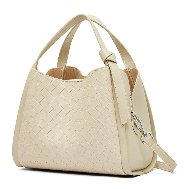 Embossed Basket Bag Woven Handbag with Straps