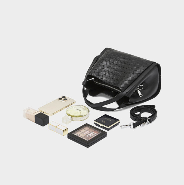 Embossed Basket Bag Woven Handbag with Straps