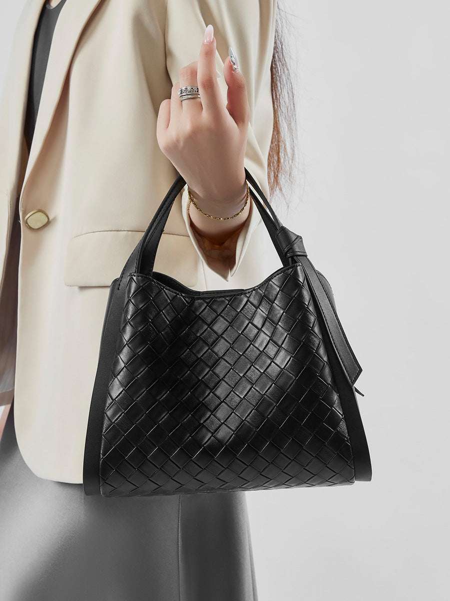 Embossed Basket Bag Woven Handbag with Straps