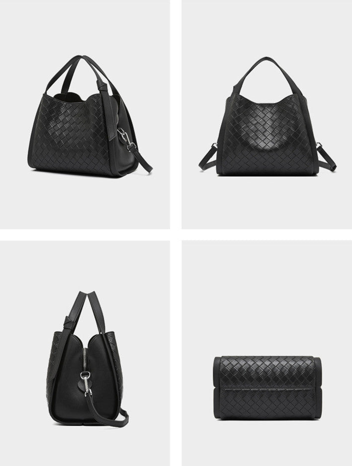 Embossed Basket Bag Woven Handbag with Straps