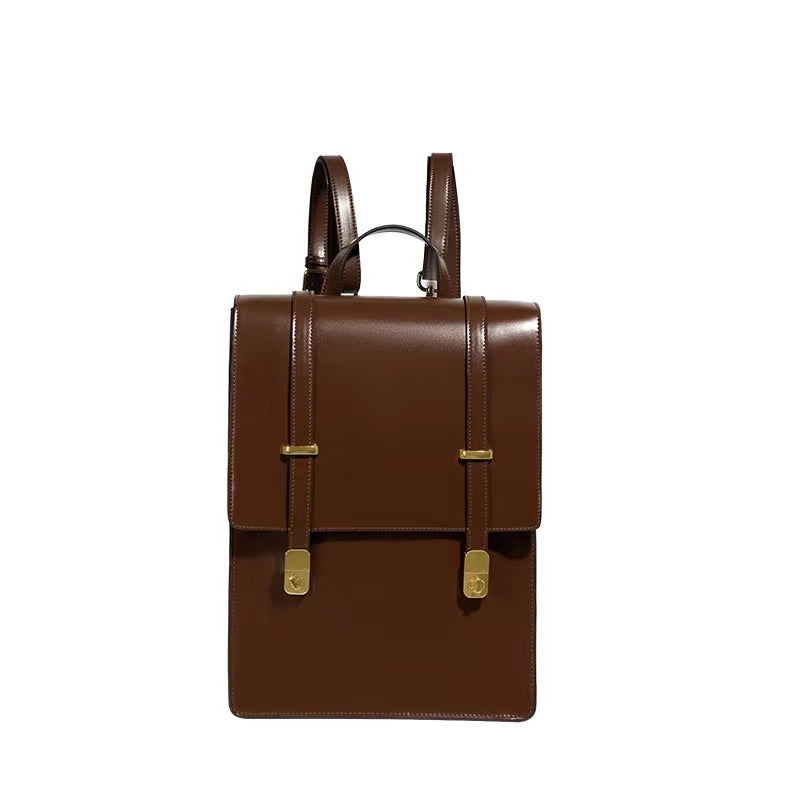 Coffee Retro Leather Backpack School Bag