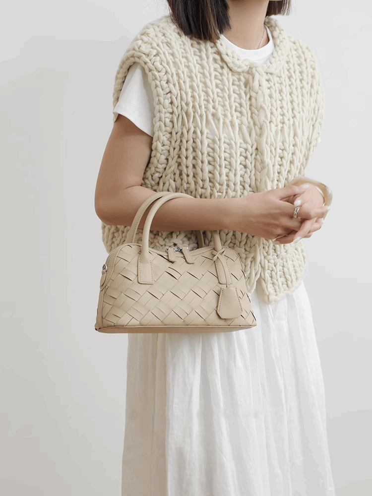 Simple Handmade Woven Handbag Leather Bag