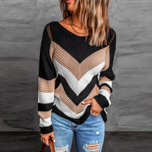 Load image into Gallery viewer, Black Chevron Colorblock Knit Sweater
