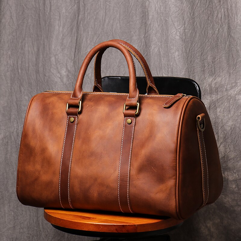 Handmade Natural Crazy Horse Leather Small Men's Travel Bags