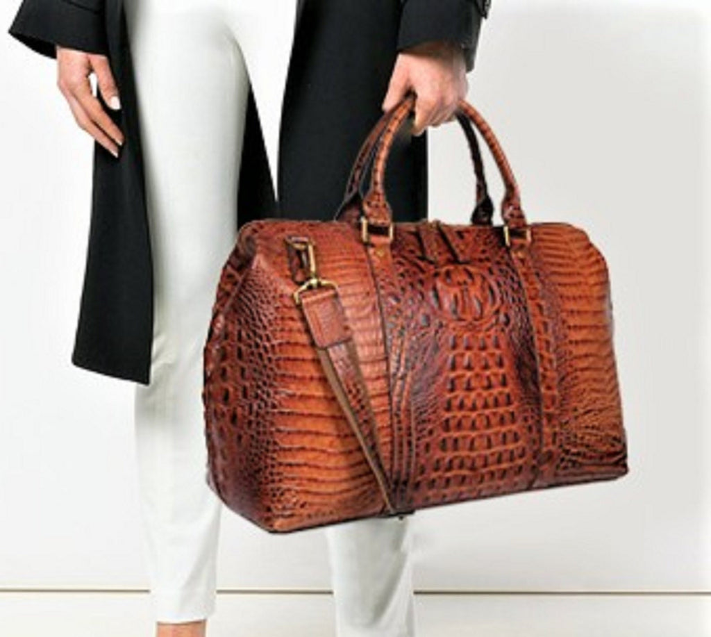 Crocodile Patterned Leather Travel Bag Weekender Bag Overnight Leather Duffel