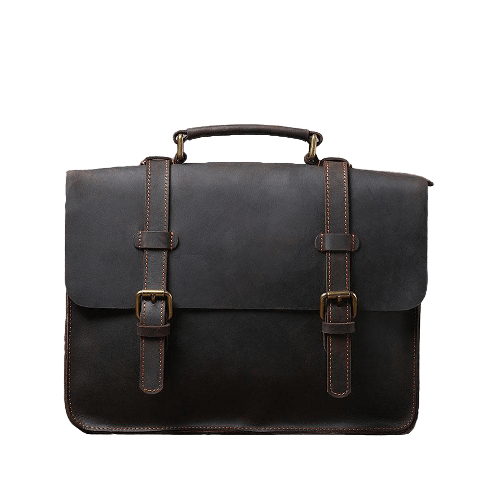 Coffee Leather Laptop Shoulder Bag