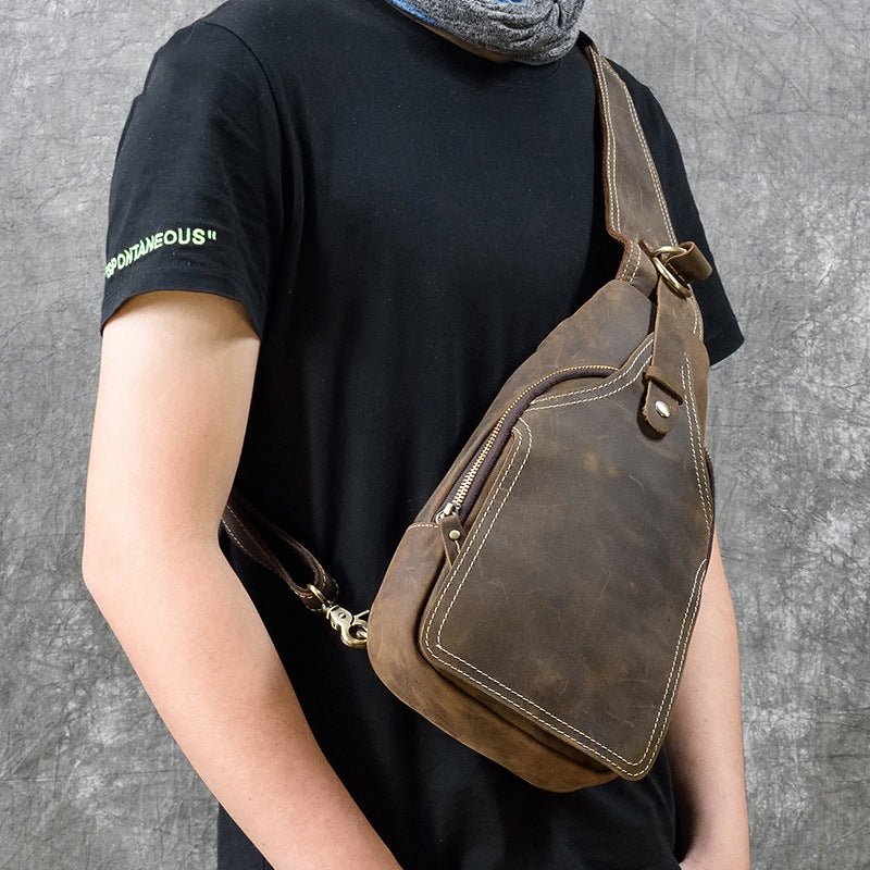 Brown Leather Crossbody Bags for Men Sling Backpack