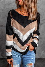 Load image into Gallery viewer, Black Chevron Colorblock Knit Sweater
