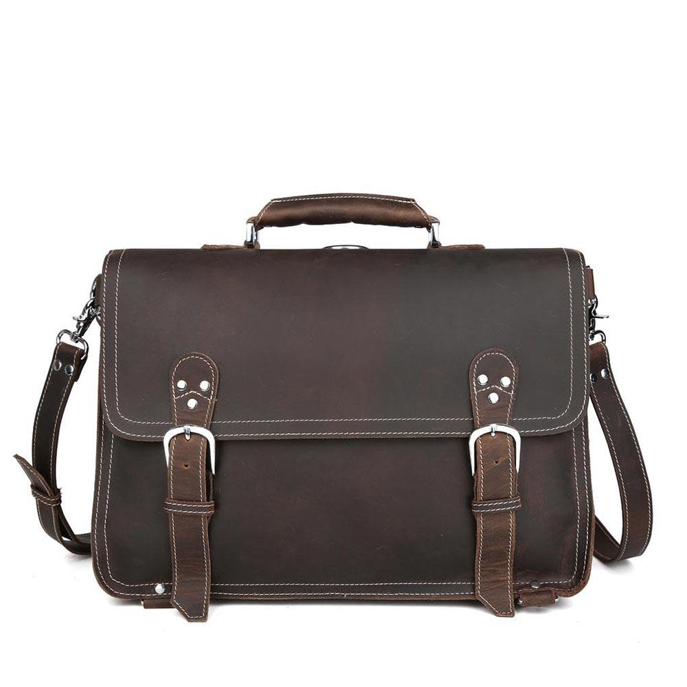 Coffee Leather Shoulder Messenger Bag
