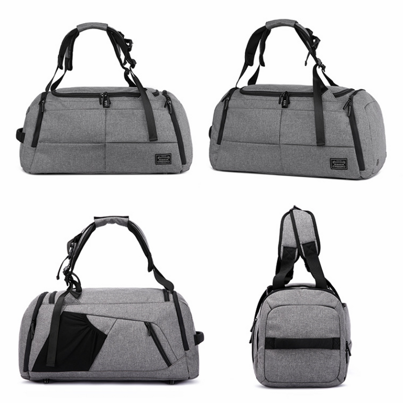 Grey Backpack Duffle Bag Canvas Sports Travel Weekend Bag