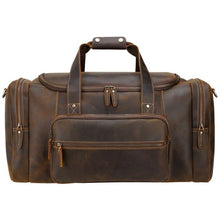 Load image into Gallery viewer, Brown Leather Travel Weekender Bag with Front Pocket
