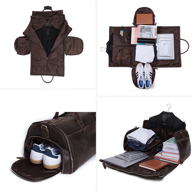 Large Leather Duffel Bag with Shoe Compartment