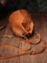 Load image into Gallery viewer, Stitching Leather Drawstring Bucket Bags
