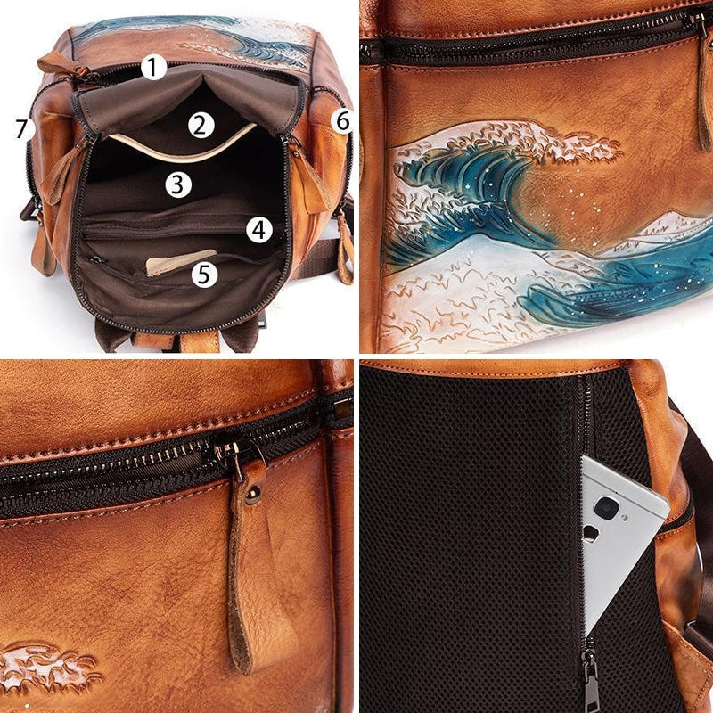 Seawave Embossed Leather Women School Backpack